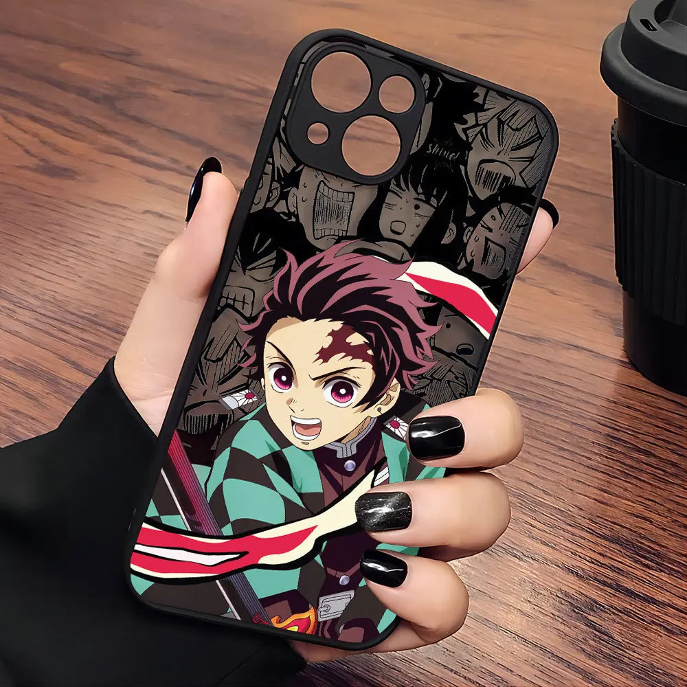 Japan comics Demon Slayer Black Phone Case For iPhone 15 14 13 12 11 Mini Pro Max XR XSMax 7 8 Plus Matte Transparent Back Cover