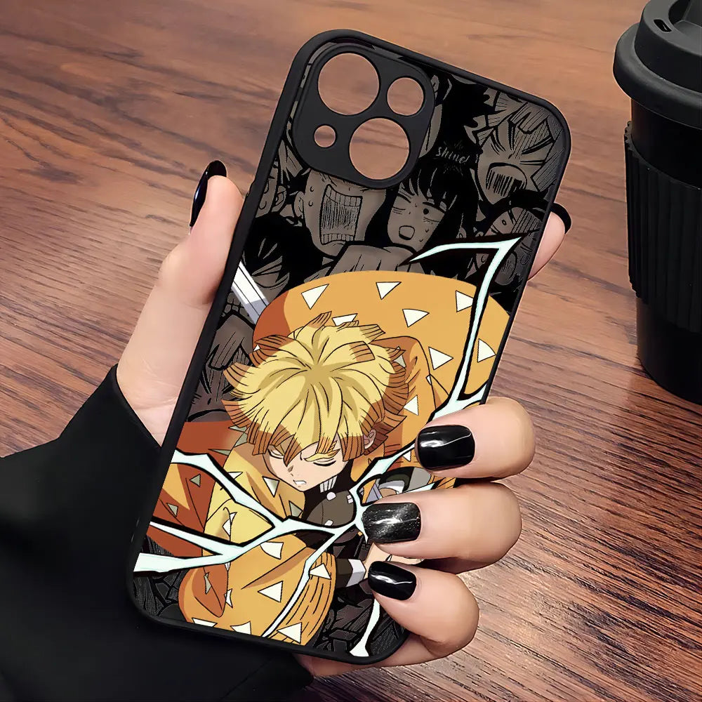 Japan comics Demon Slayer Black Phone Case For iPhone 15 14 13 12 11 Mini Pro Max XR XSMax 7 8 Plus Matte Transparent Back Cover