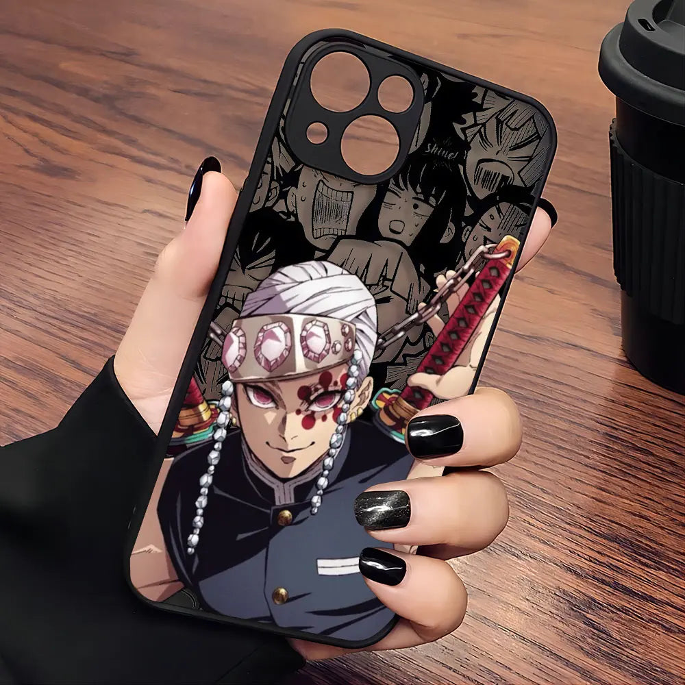 Japan comics Demon Slayer Black Phone Case For iPhone 15 14 13 12 11 Mini Pro Max XR XSMax 7 8 Plus Matte Transparent Back Cover