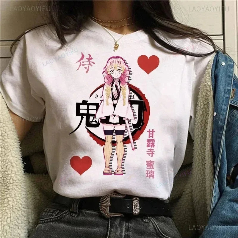 Demon Slayer Japanese Anime Manga Kanroji Mitsuri Graphic Funny Cartoon Harajuku Summer Short Sleeve simple Tops Tees