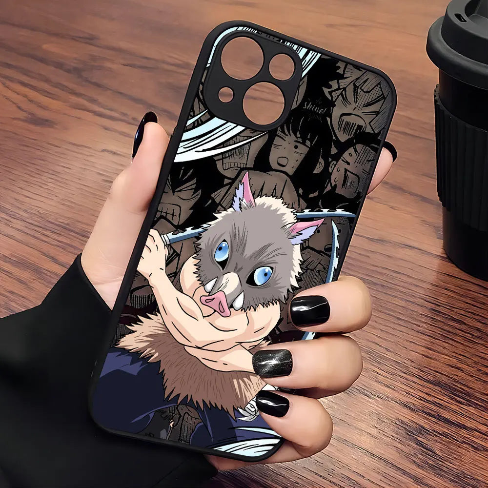 Japan comics Demon Slayer Black Phone Case For iPhone 15 14 13 12 11 Mini Pro Max XR XSMax 7 8 Plus Matte Transparent Back Cover