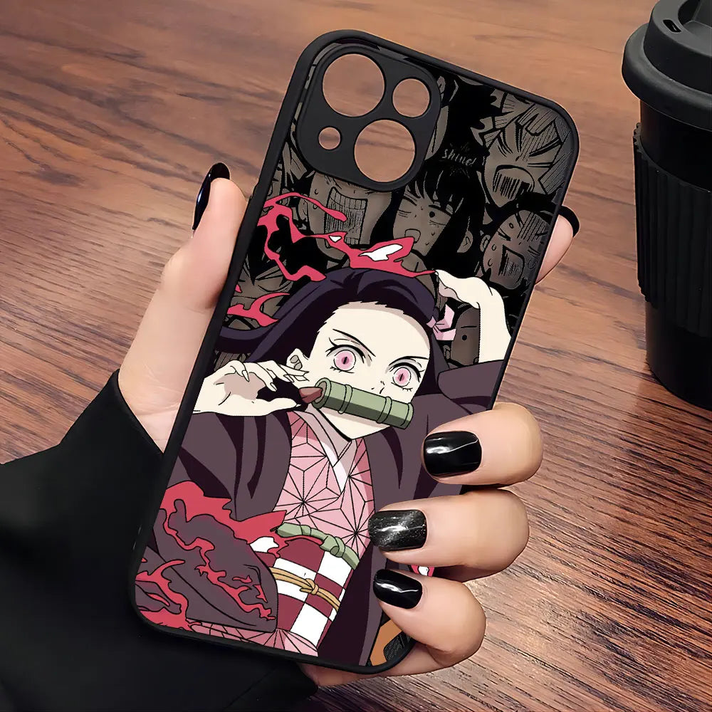 Japan comics Demon Slayer Black Phone Case For iPhone 15 14 13 12 11 Mini Pro Max XR XSMax 7 8 Plus Matte Transparent Back Cover