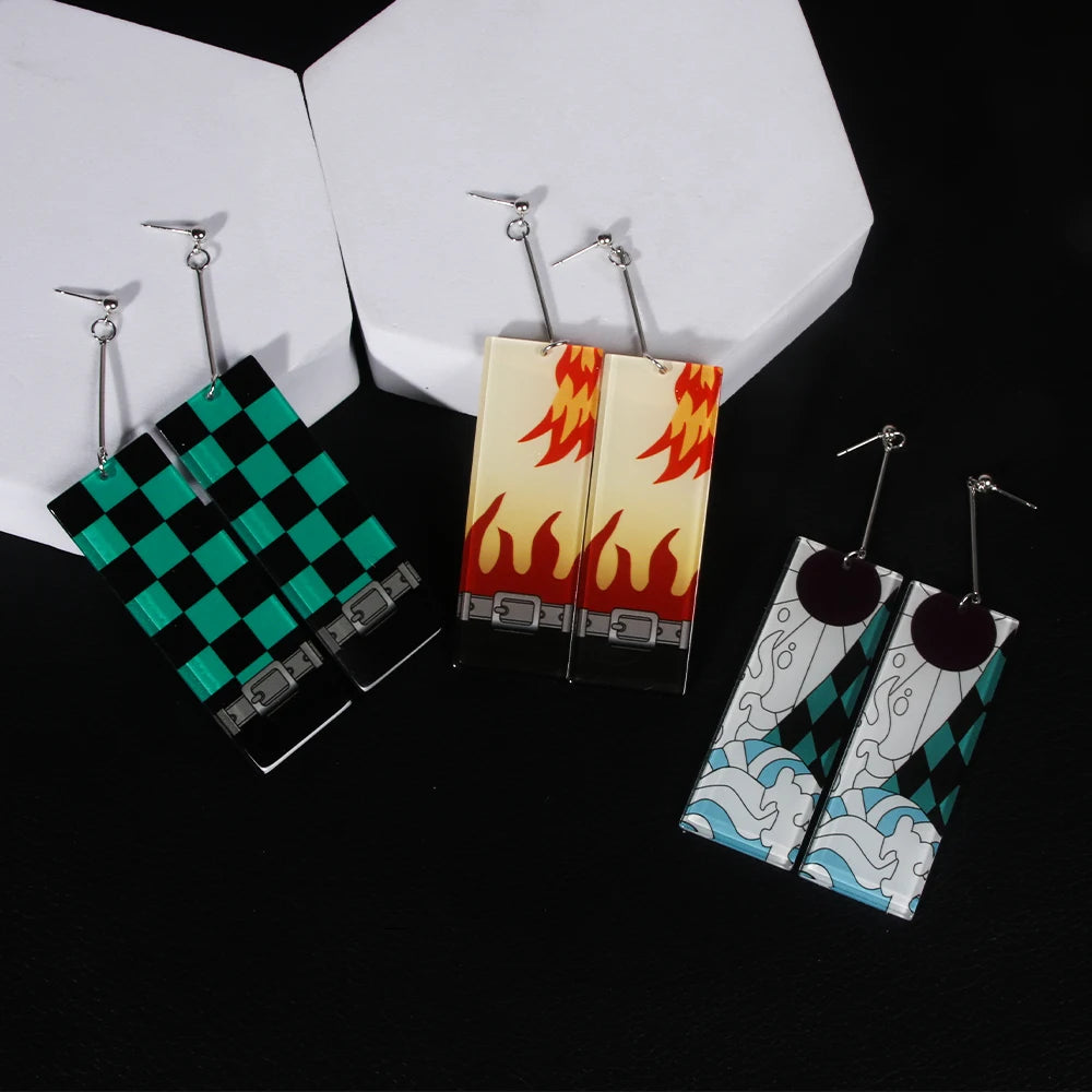 Anime Demon Slayer Acrylic Earrings Kimetsu No Yaiba Kamado Nezuko Tanjirou Drop Earrings Cosplay Props for Women Gift