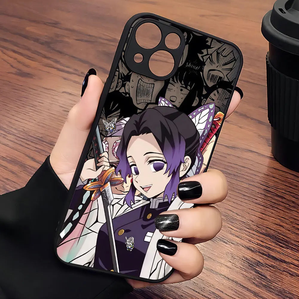 Japan comics Demon Slayer Black Phone Case For iPhone 15 14 13 12 11 Mini Pro Max XR XSMax 7 8 Plus Matte Transparent Back Cover