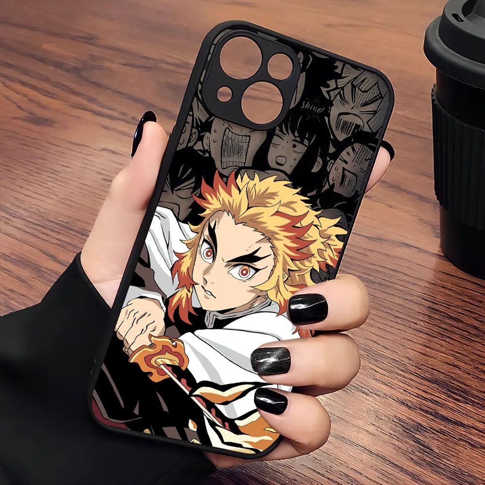 Japan comics Demon Slayer Black Phone Case For iPhone 15 14 13 12 11 Mini Pro Max XR XSMax 7 8 Plus Matte Transparent Back Cover