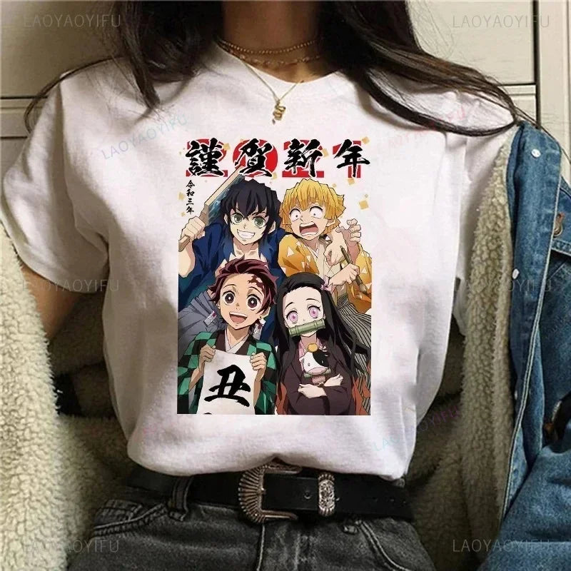 Demon Slayer Japanese Anime Manga Kanroji Mitsuri Graphic Funny Cartoon Harajuku Summer Short Sleeve simple Tops Tees